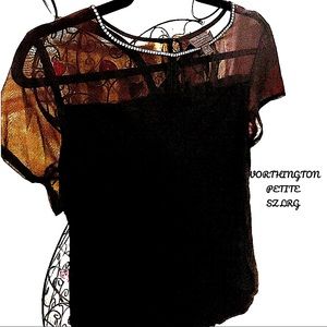 NWOT WORTHINGTON PETITE LARGE RHINESTONE NECKLINE, SHEER SHOULDERS/SLEEVES,